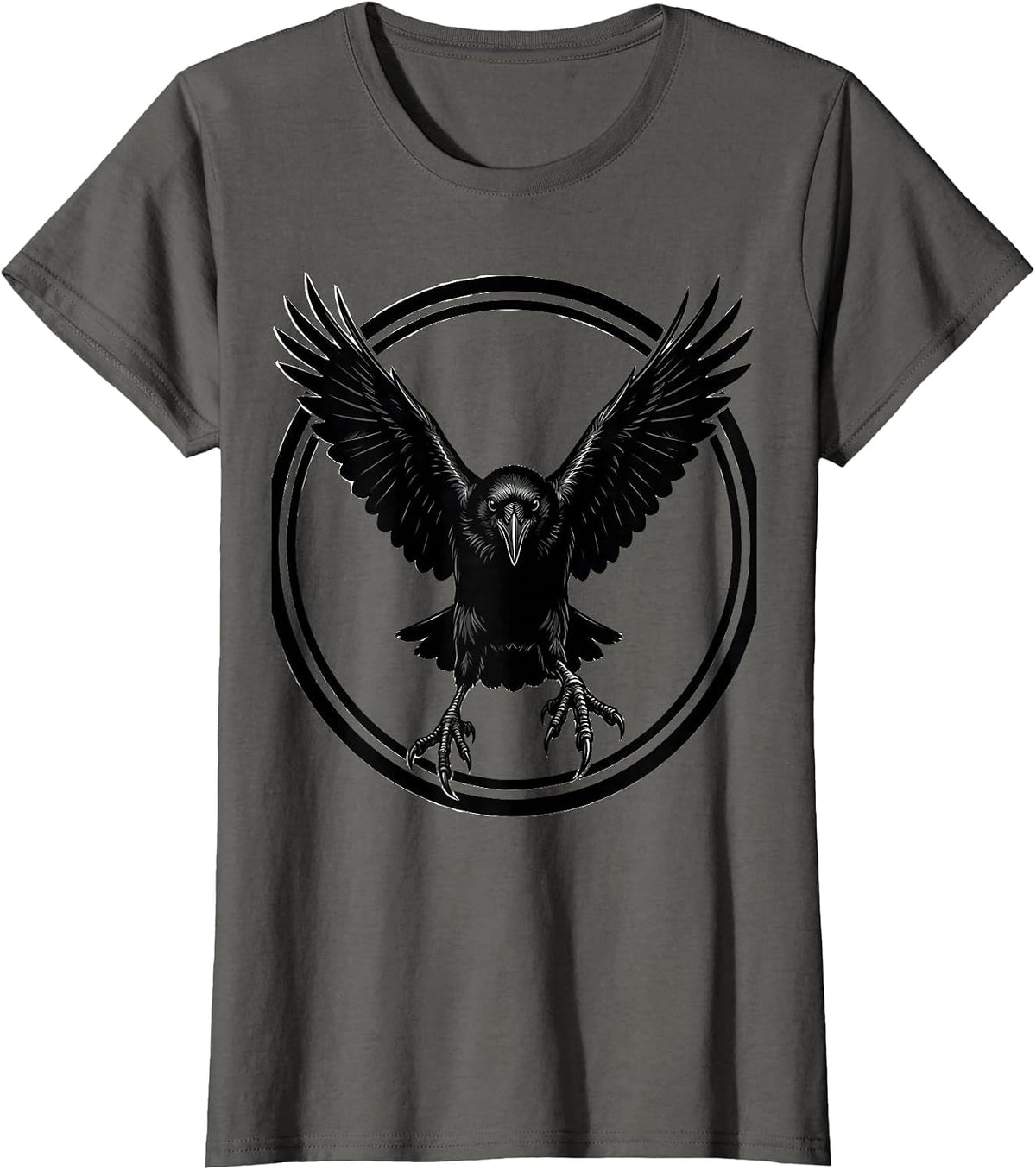 Women's Crow Dive Attack Illustration Graphic Tee T-Shirt - Asphalt Grey