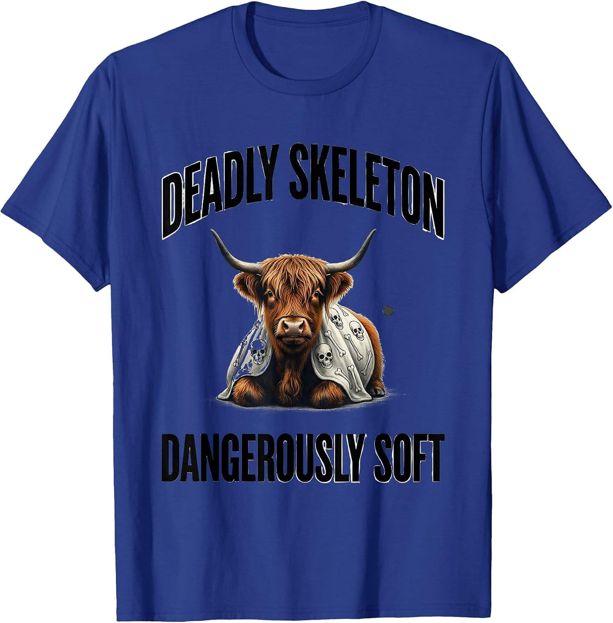 Deadly Skeleton Dangerously Soft Cute Highland Cow Halloween T-Shirt - Royal Blue