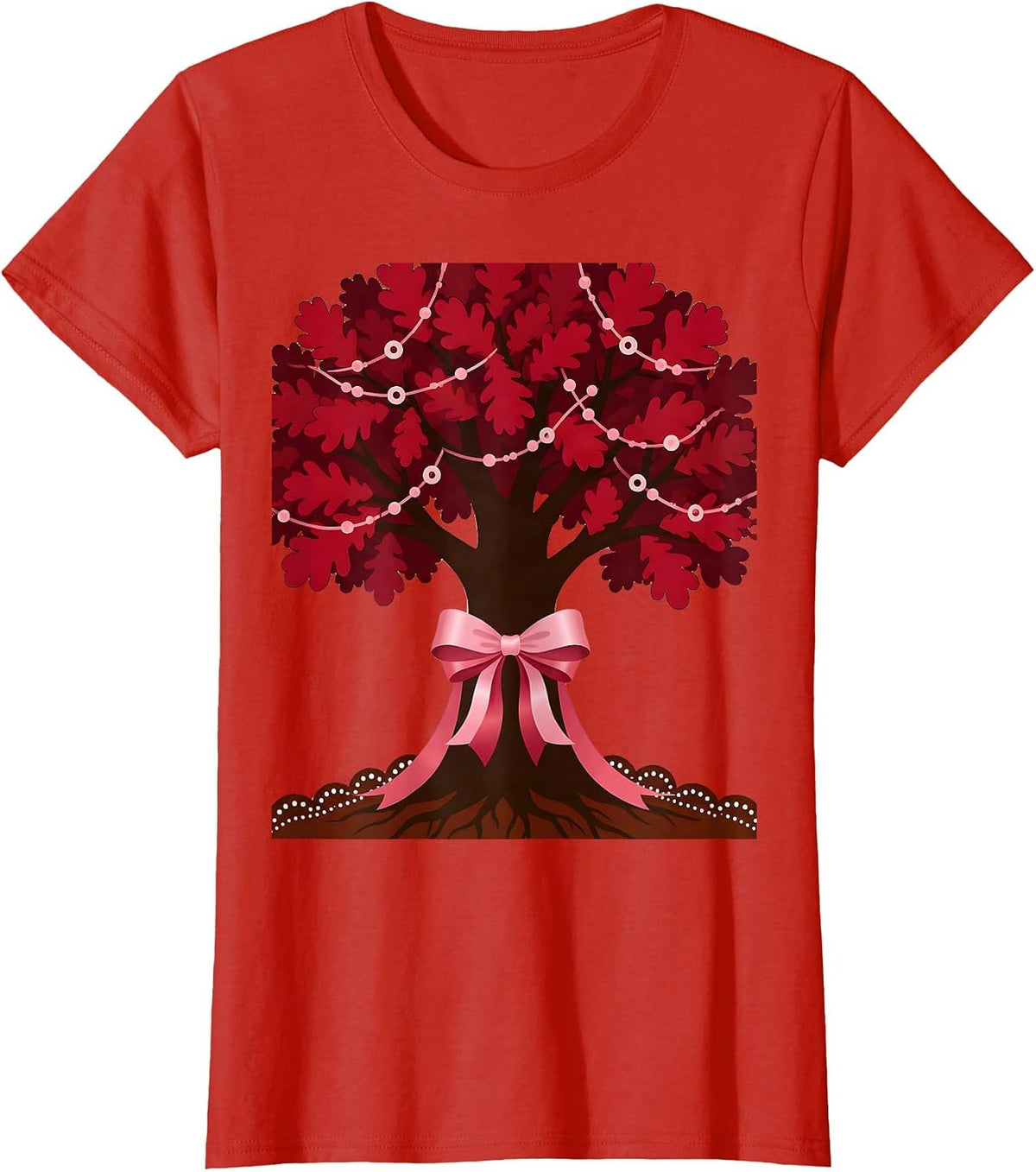 Women's Girl Climbing Oak Tree at Sunset Illustration T-Shirt - Red