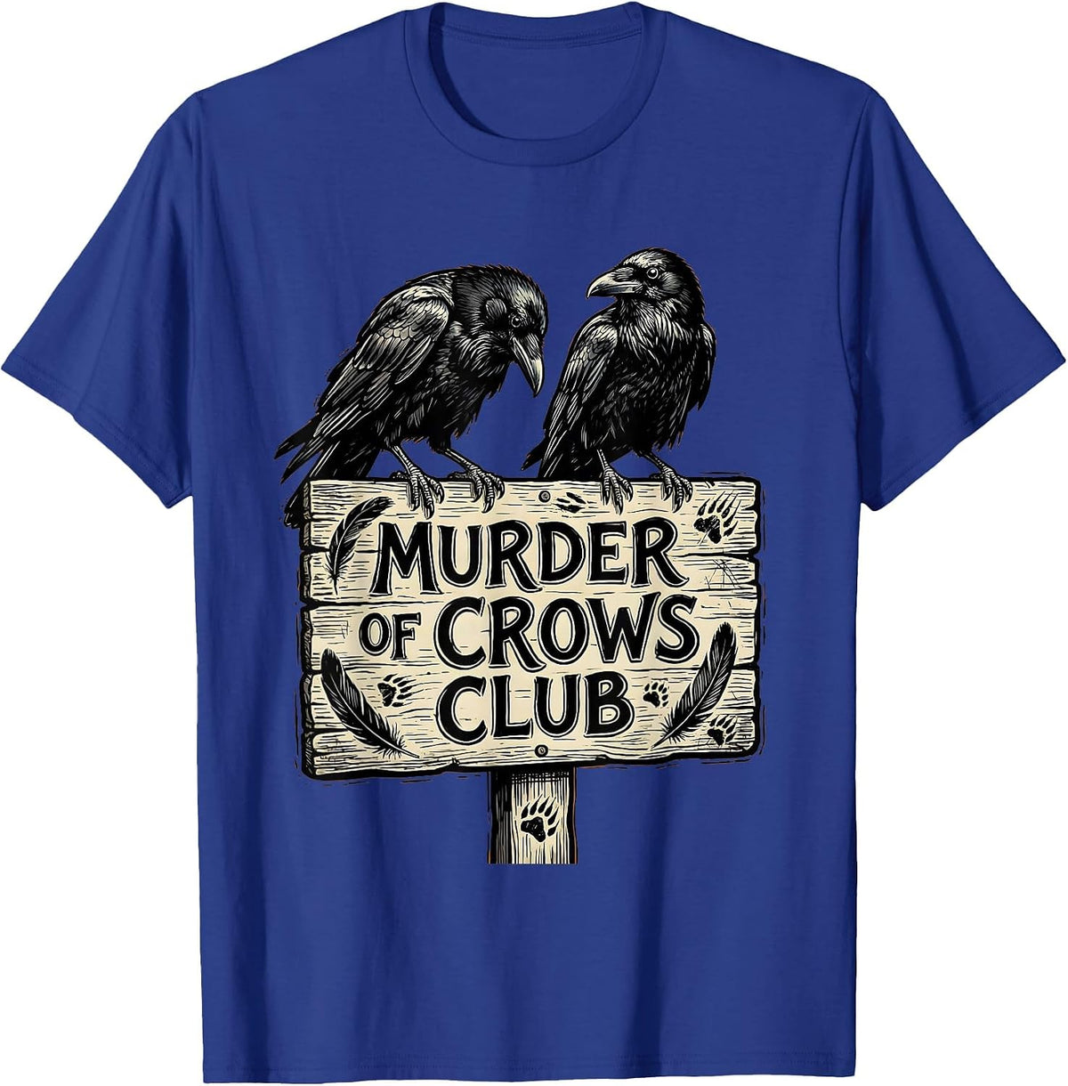 Murder of Crows Club Dark Nature Design T-Shirt - Royal Blue