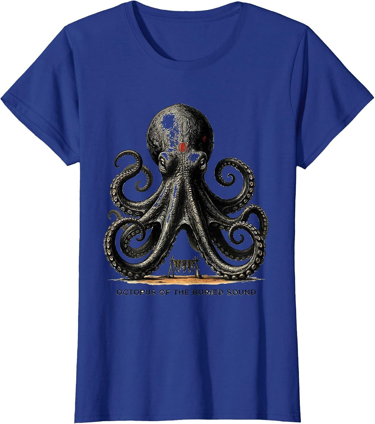 Women's Octopus of the Buried Sound Monochromatic Japanese Aesthetic T-Shirt - Royal Blue