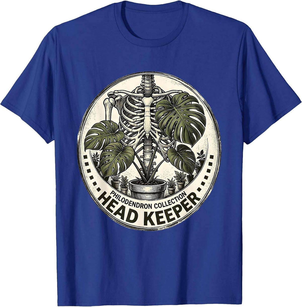 Philodendron Collection Head Keeper Skeleton Plant Lover T-Shirt - Royal Blue
