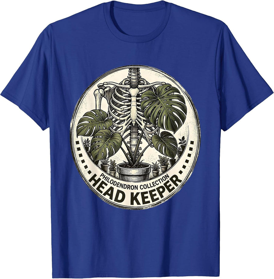 Philodendron Collection Head Keeper Skeleton Plant Lover T-Shirt - Royal Blue