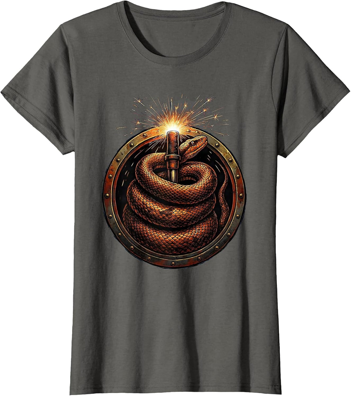 Women's Serpent Torch Welder Graphic Design T-Shirt - Asphalt Grey