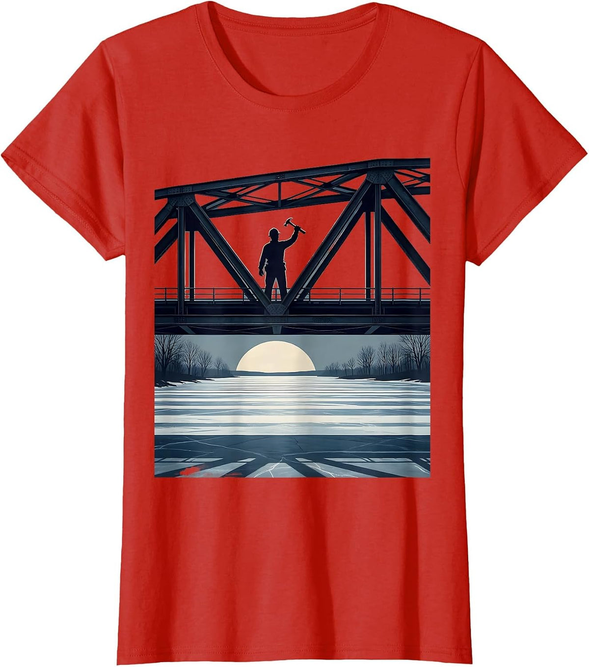 Boston Ironworker Bridge Over Frozen River T-Shirt - Red