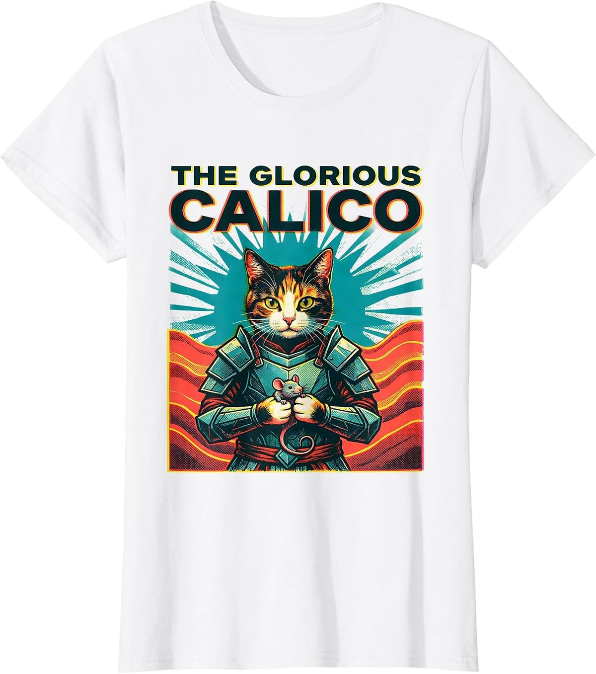 Women's The Glorious Calico Risograph Anime Cat Warrior Art Funny T-Shirt - White