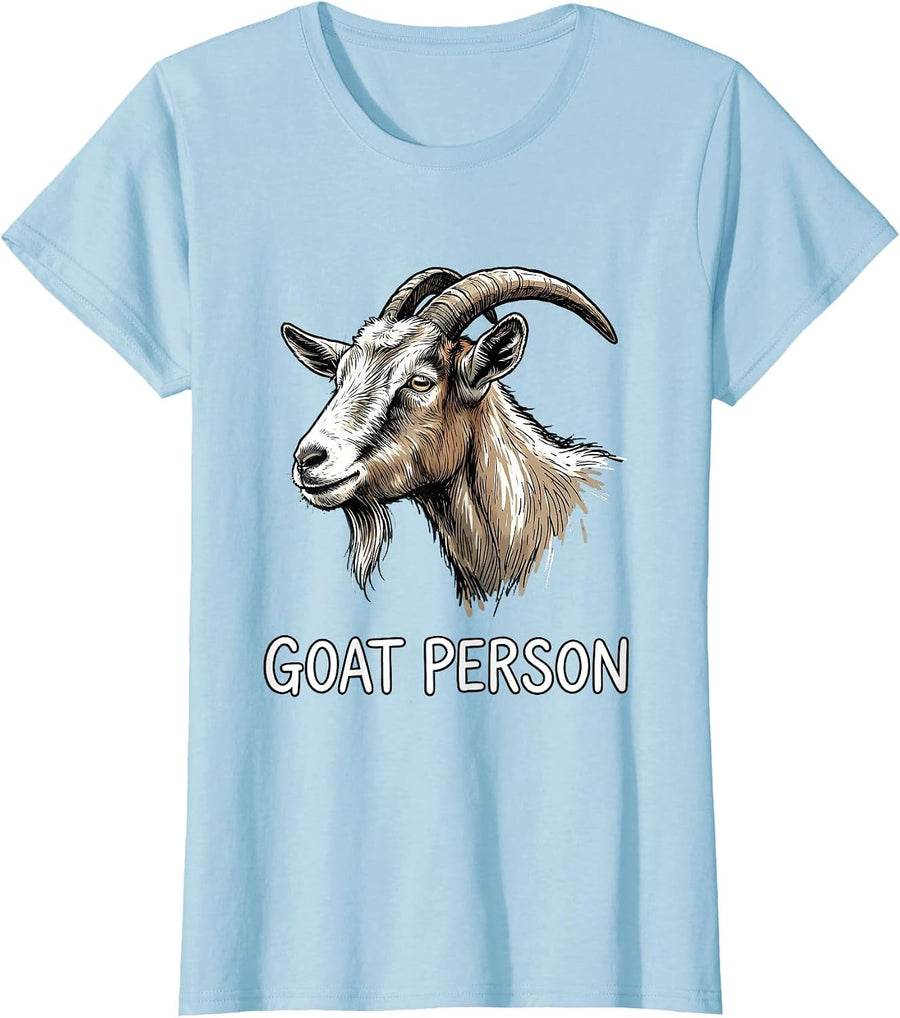 Women's Goat Person Minimalist Line Art Icon Outline Novelty Gift T-Shirt - Baby Blue