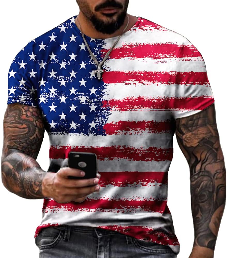 Men's Short Sleeved Patriotic Shirt July 4th US Flag T-Shirt - Tsm00876bd