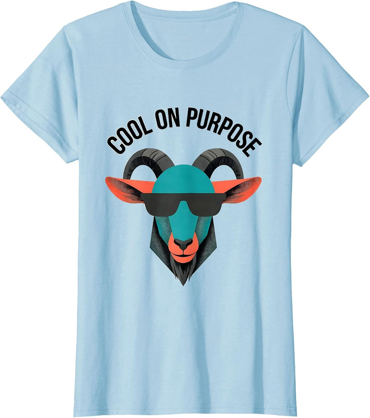 Women's Cool On Purpose Midcentury Modern Goat With Sunglasses Humor T-Shirt - Baby Blue