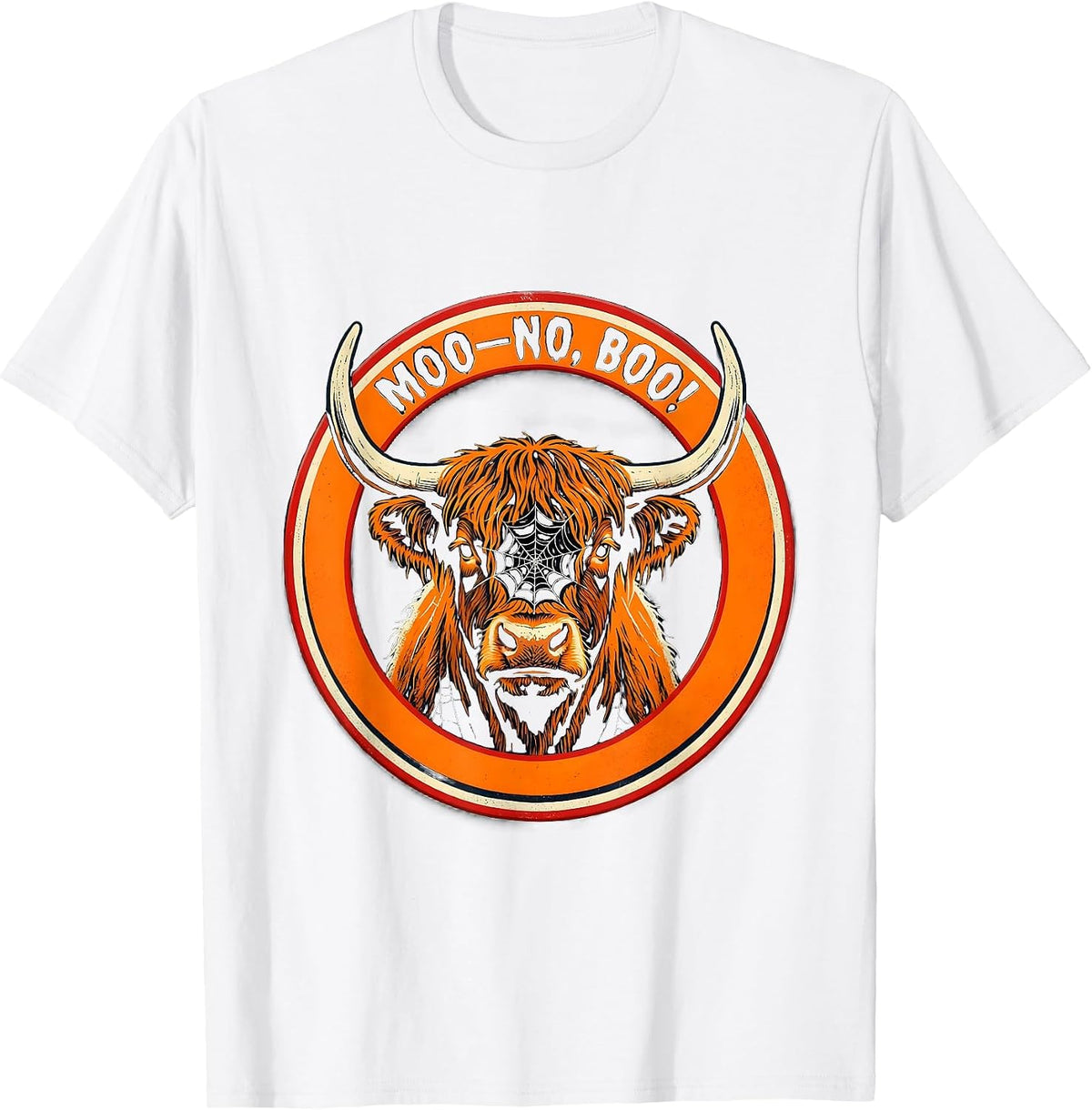 Men's Moo—No, Boo! Whimsical Highland Cow Halloween Humor T-Shirt - White