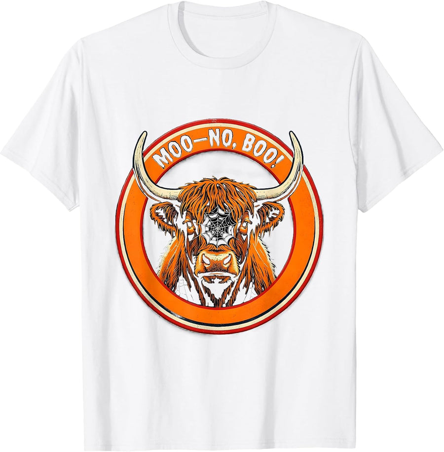 Men's Moo—No, Boo! Whimsical Highland Cow Halloween Humor T-Shirt - White