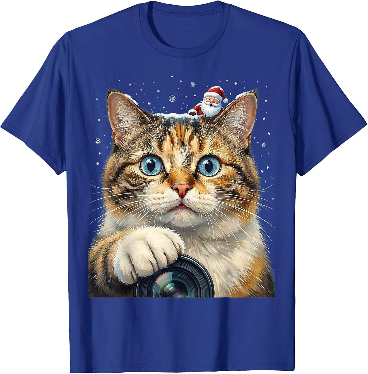 Men's Cat Selfie With Santa Storybook Funny Christmas Humor T-Shirt - Royal Blue