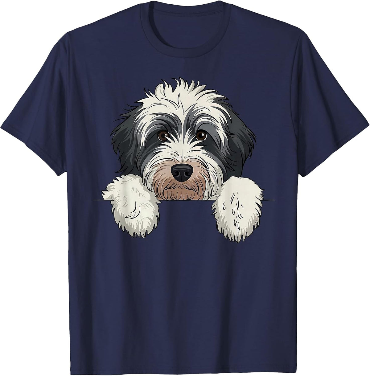 Cute Bernedoodle Peeking Doodle Puppy Dog Lover Men Women T-Shirt - Navy Blue