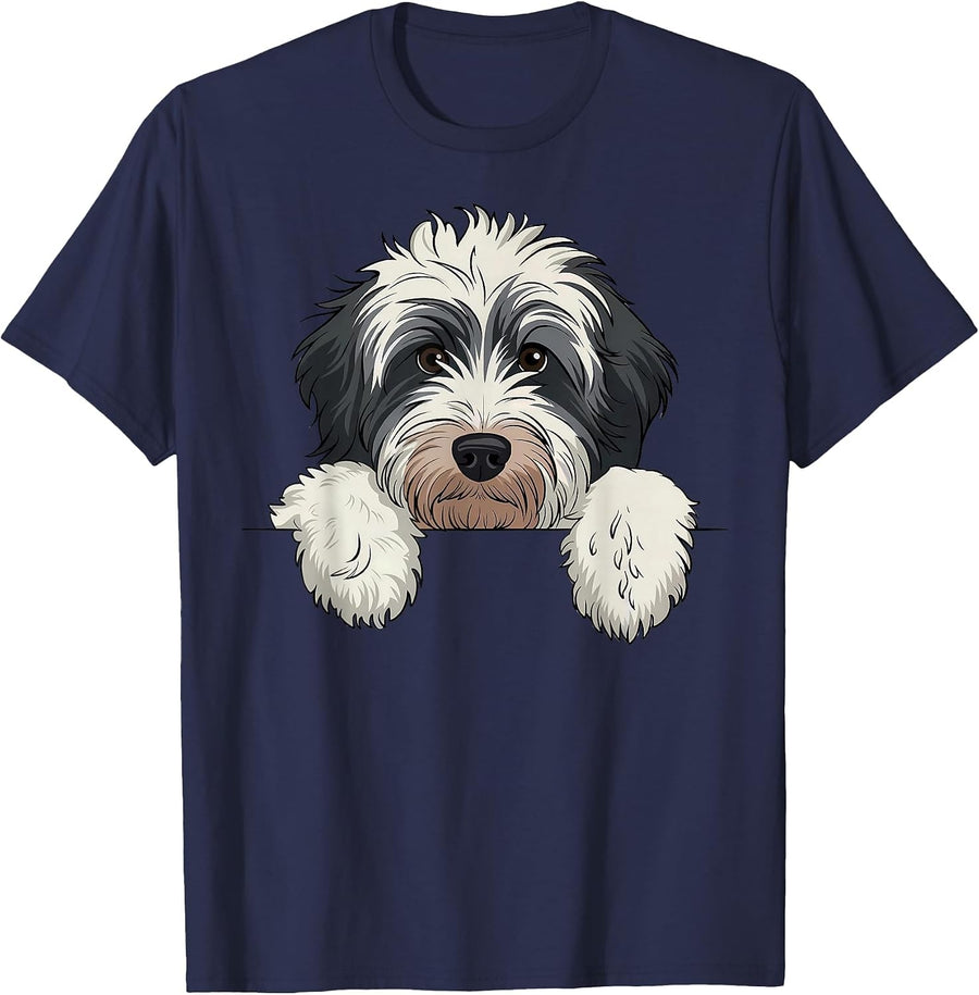 Cute Bernedoodle Peeking Doodle Puppy Dog Lover Men Women T-Shirt - Navy Blue