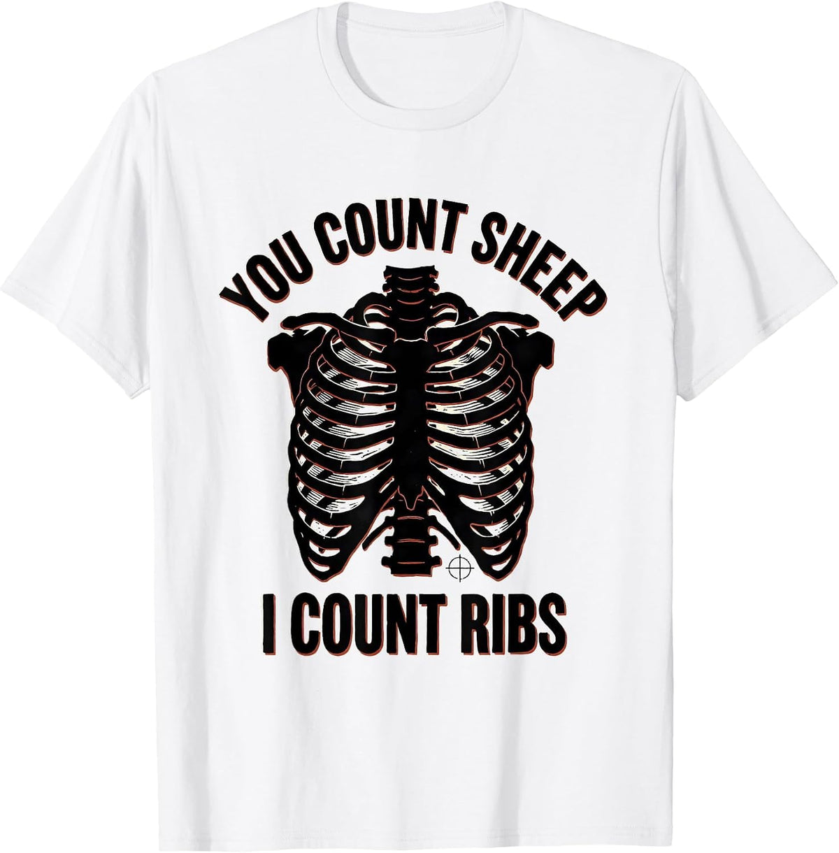 Men's You Count Sheep, I Count Ribs Linocut Radiology Tech Humor T-Shirt - White