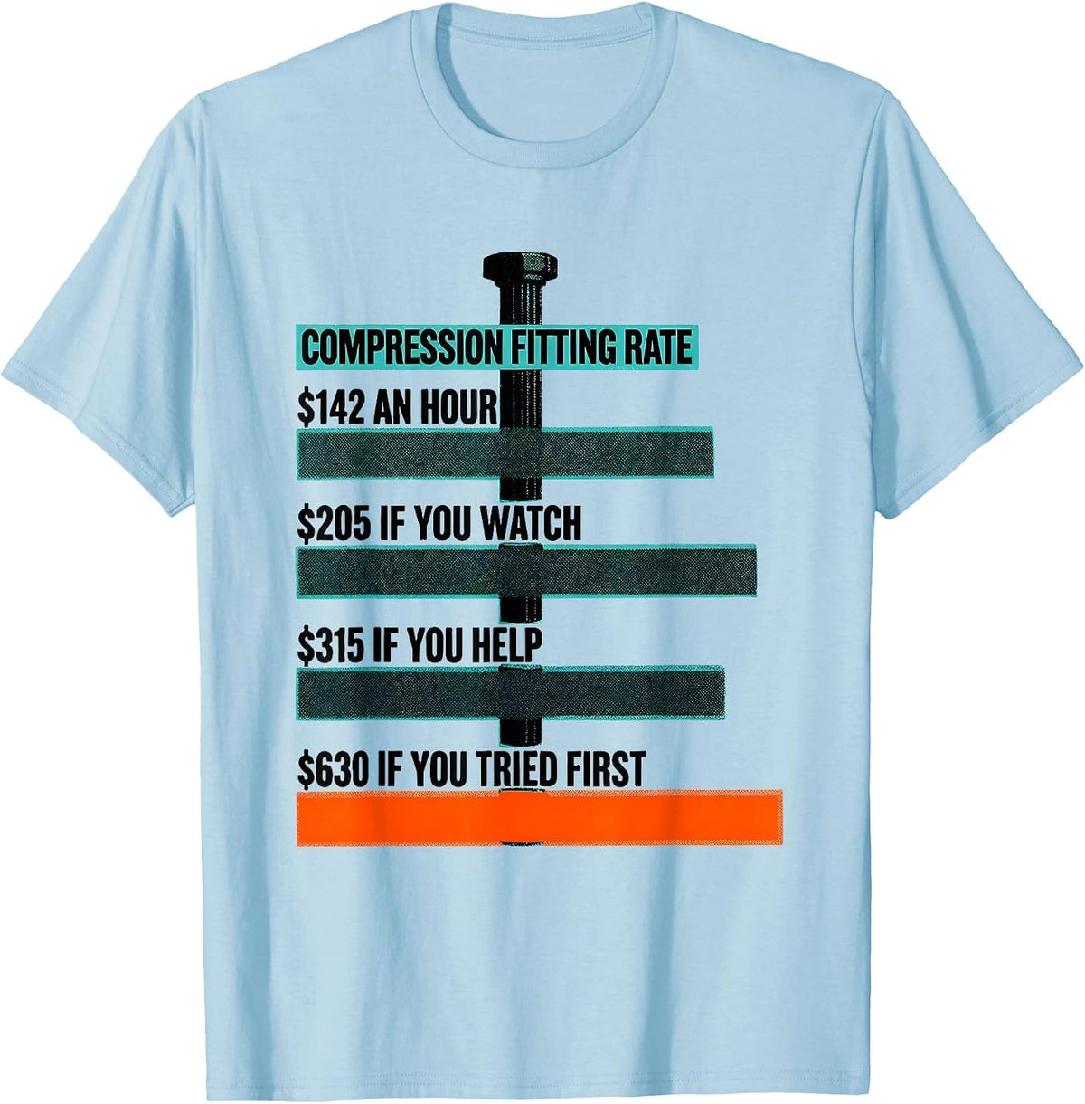 Men's Compression Fitting Rate Funny Plumber Hourly Rate Gift T-Shirt - Baby Blue