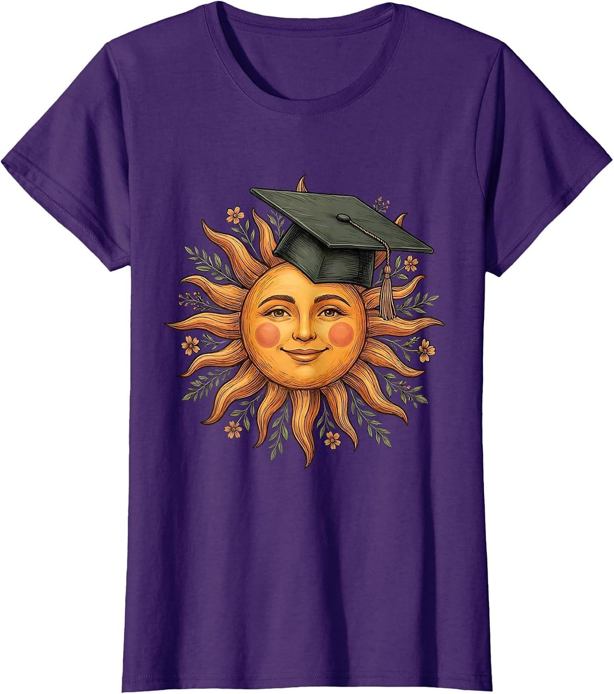 Women's Preschool Teacher Smiling Sun Graduation Cap T-Shirt - Purple