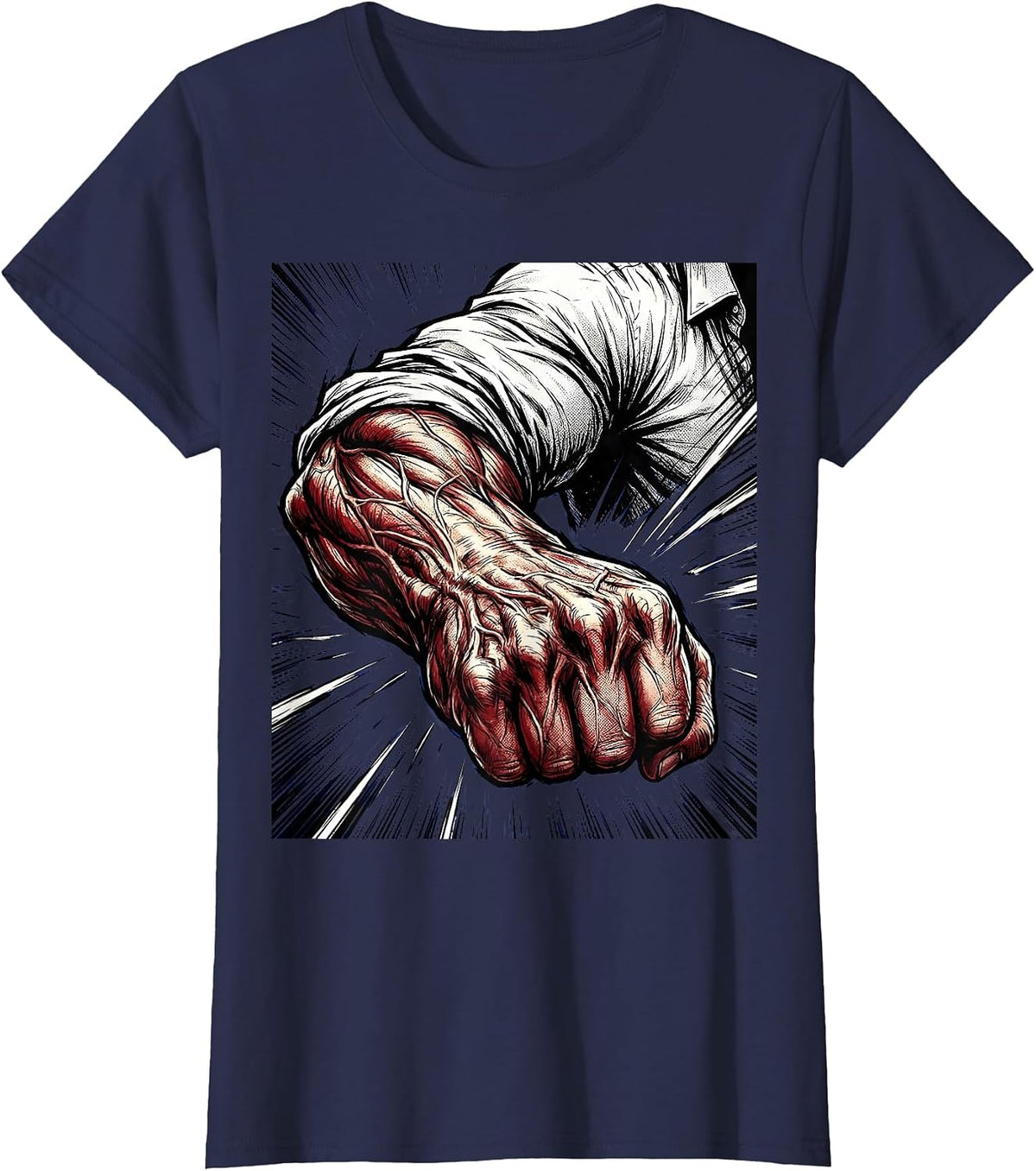 Women's Boss Rolled-Up Sleeve Muscular Arm Graphic T-Shirt - Navy Blue