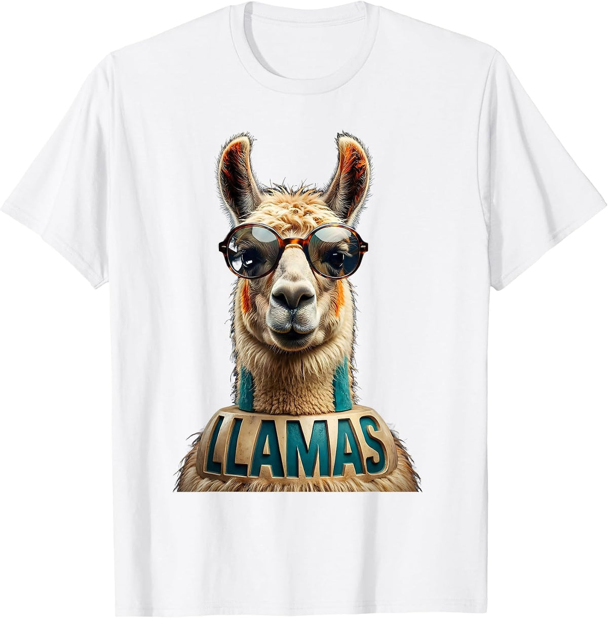 Llamas Bold Cartoon Mascot Sunglasses College Team Spirit T-Shirt - White