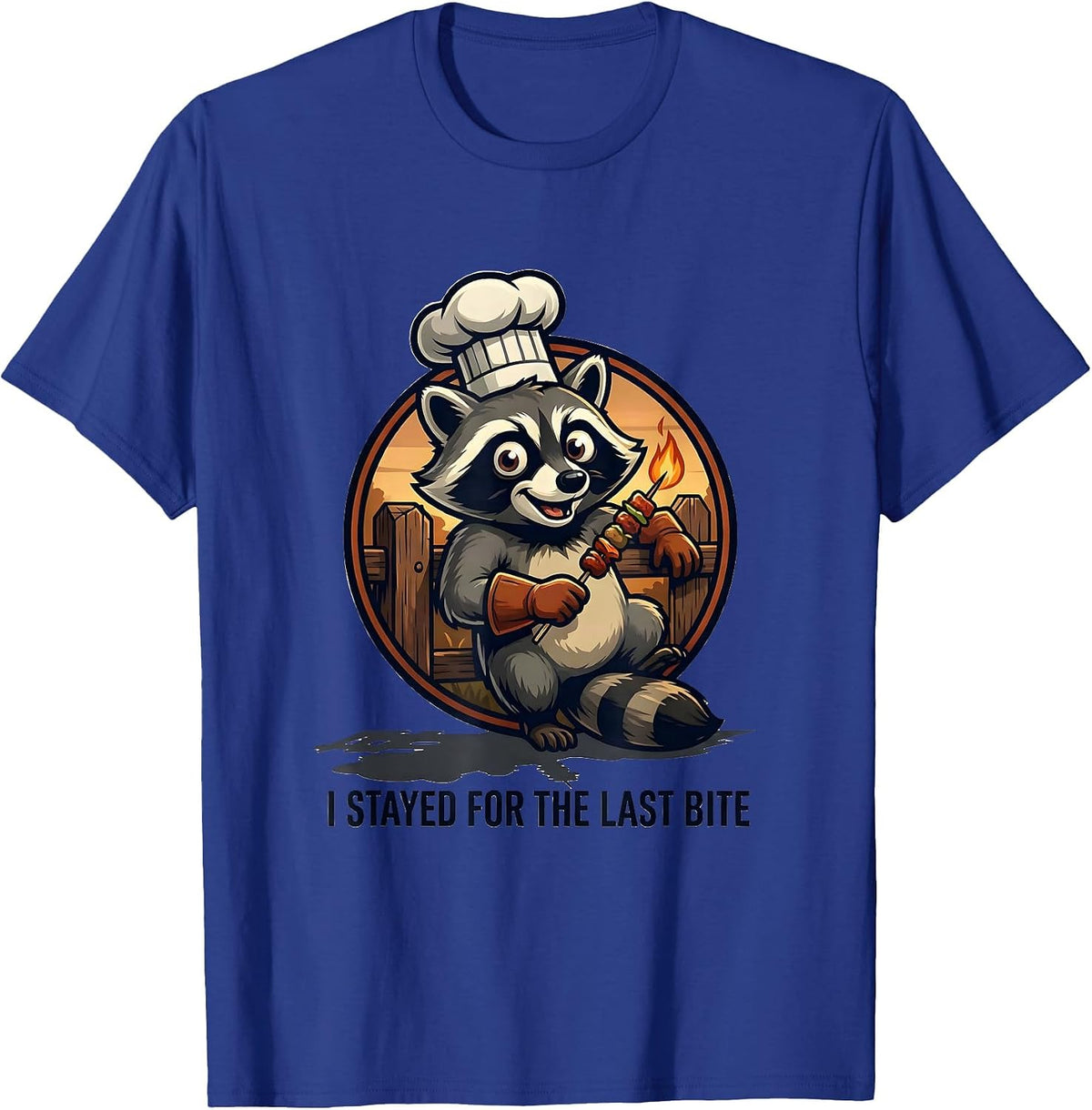 I Stayed For The Last Bite Retro Chef Raccoon BBQ Humor T-Shirt - Royal Blue