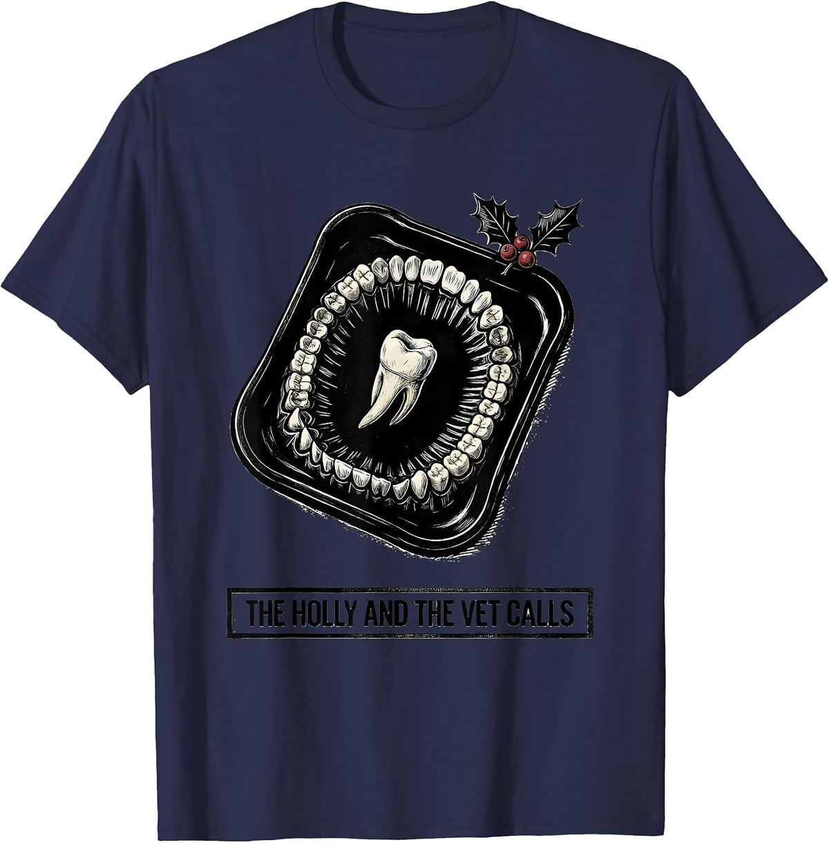 Men's The Holly And The Vet Calls Funny Veterinary Tech Christmas T-Shirt - Navy Blue