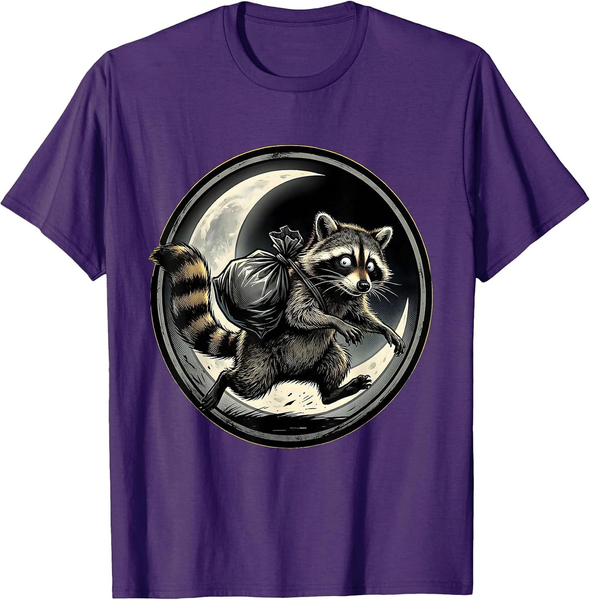 Funny Raccoon Midnight Garbage Thief Illustration T-Shirt - Purple