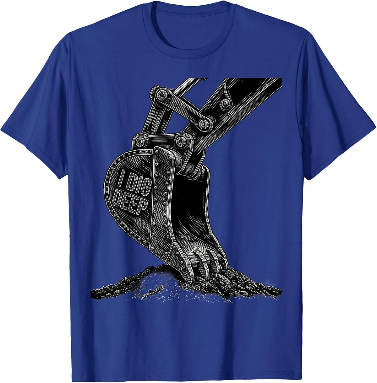 Men's I Dig Deep Line Art Heavy Equipment Operator Excavator T-Shirt - Royal Blue