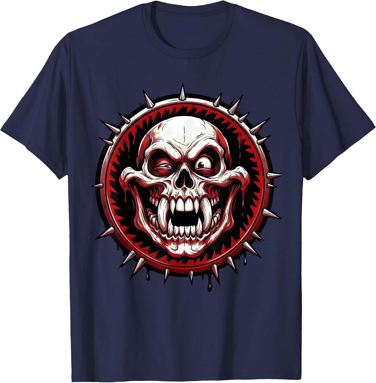 Men's Skull With Oversized Fang Teeth Graphic Design T-Shirt - Navy Blue