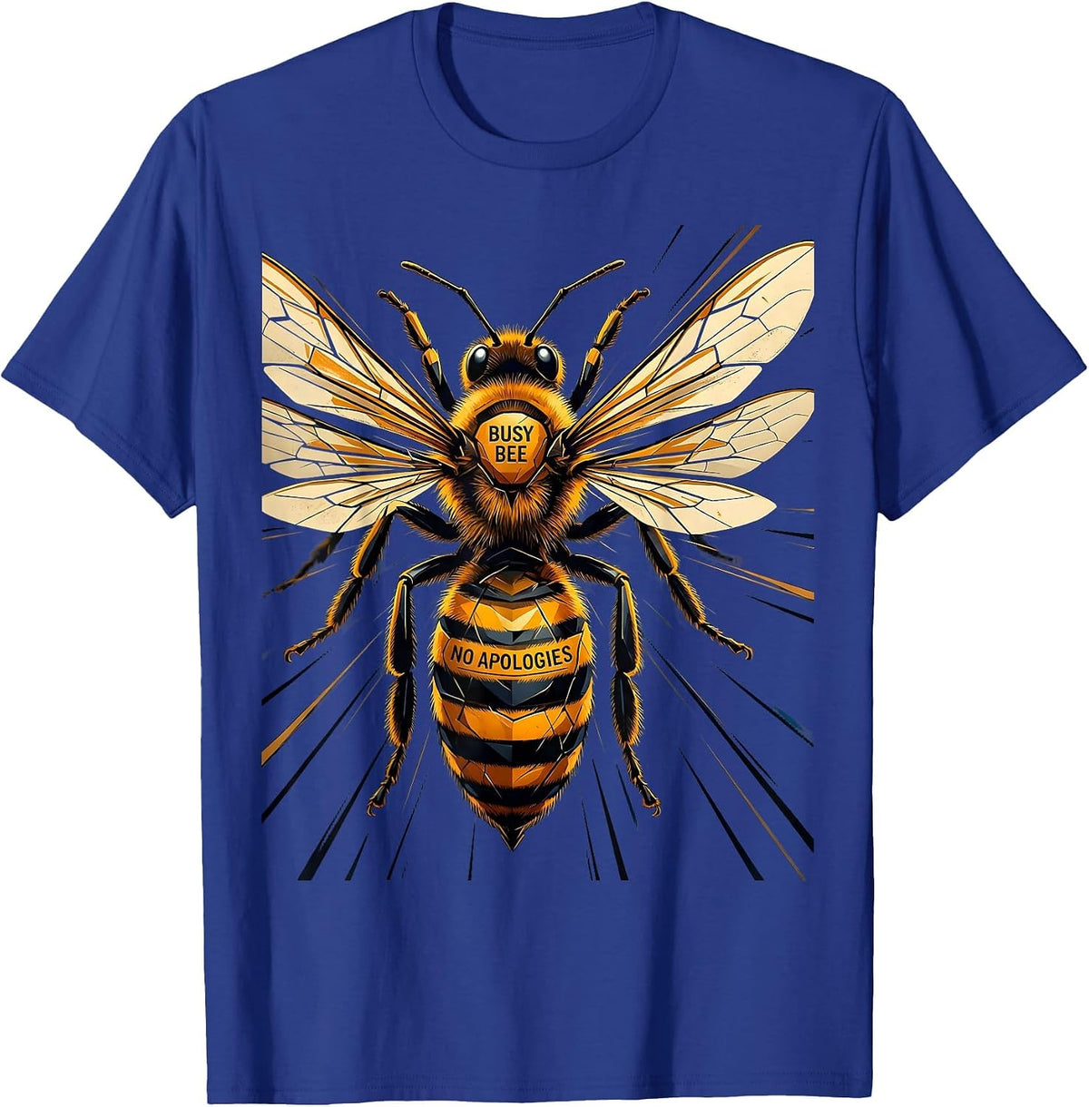 Men's Busy Bee No Apologies Bold Empowering Bee Design T-Shirt - Royal Blue