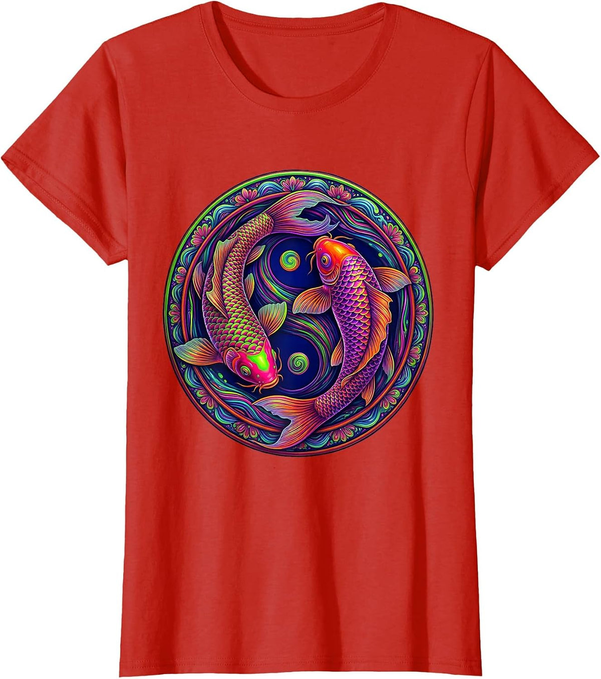 Koi Fish Yin Yang Balance Graphic Design T-Shirt - Red