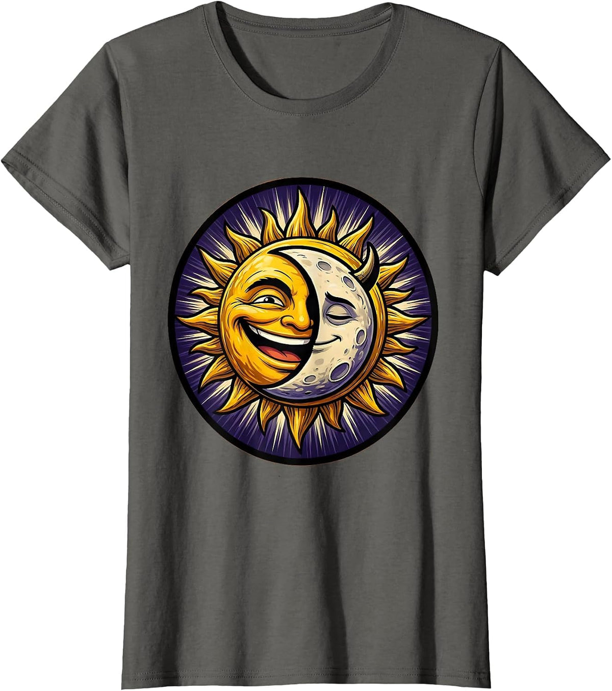 Women's Solar Eclipse Sun and Moon Alignment Graphic T-Shirt - Asphalt Grey