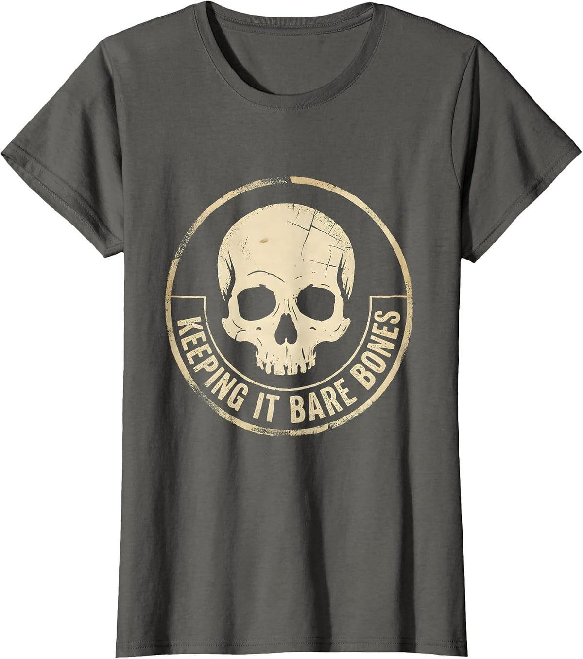Women's Keeping It Bare Bones Skeleton Graphic Design T-Shirt - Asphalt Grey