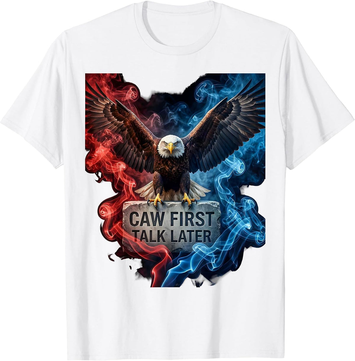Men's Caw First Talk Later Funny Crow Design T-Shirt - White