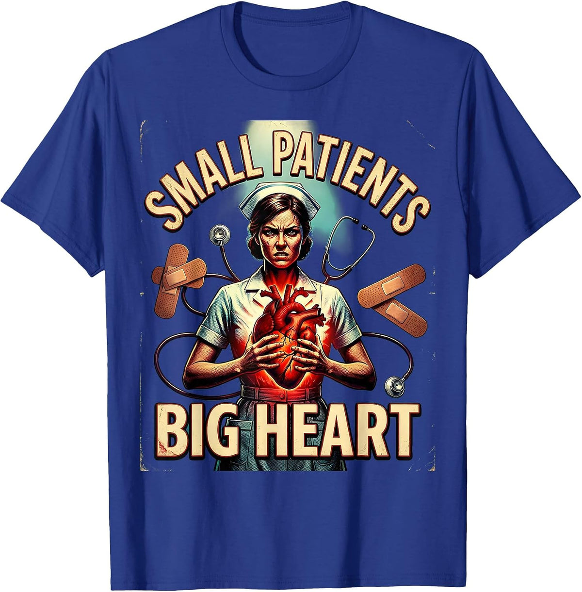 Men's Small Patients Big Heart School Nurse Design T-Shirt - Royal Blue