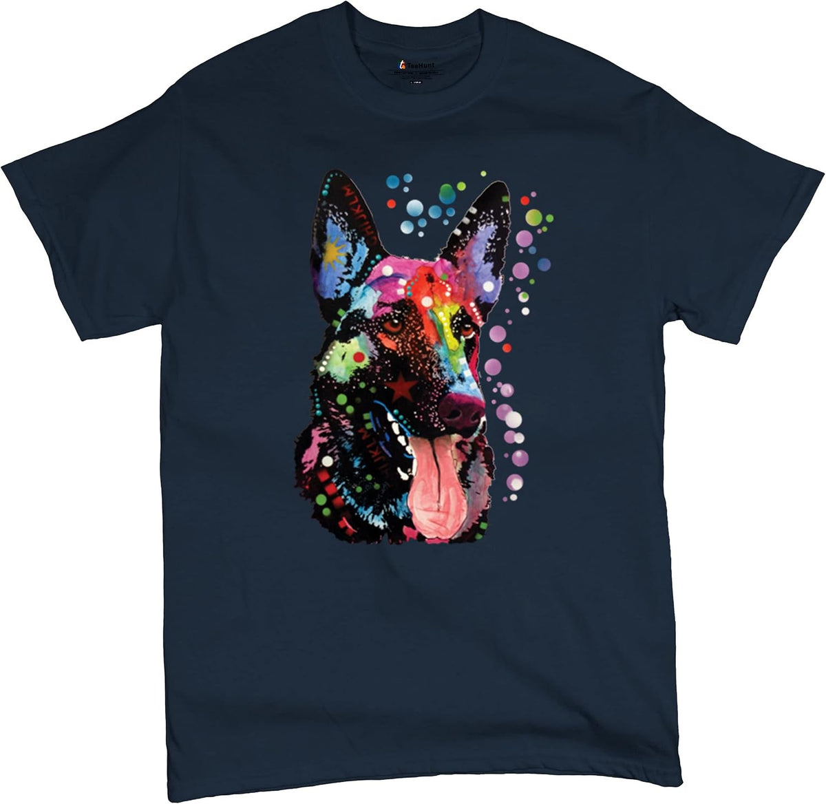 Dean Russo German Shepherd T-Shirt Colorful Dog Best Friend Men's Tee - Navy Blue