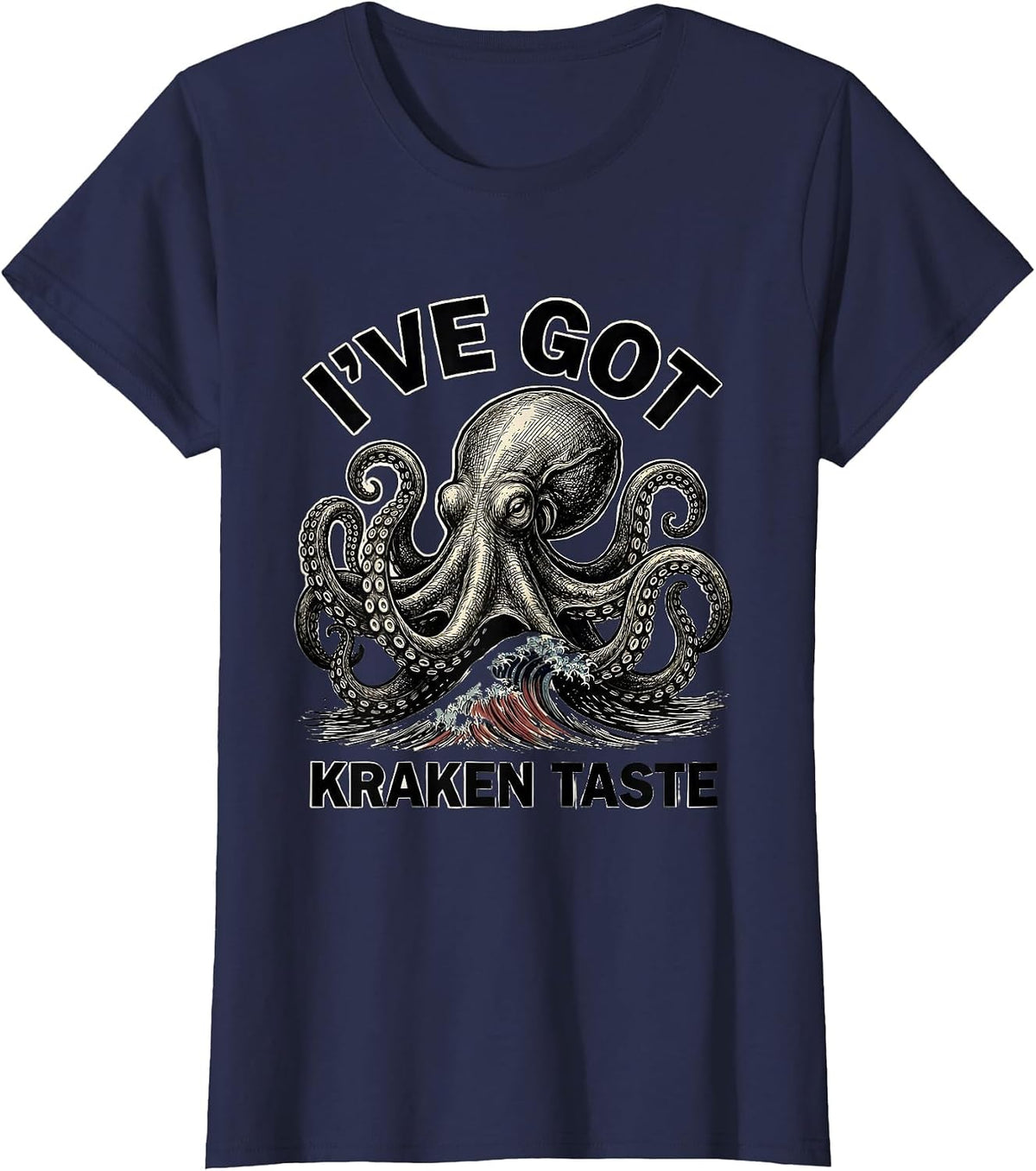 Women's I've Got Kraken Taste Vintage Octopus Lover Japanese T-Shirt - Navy Blue