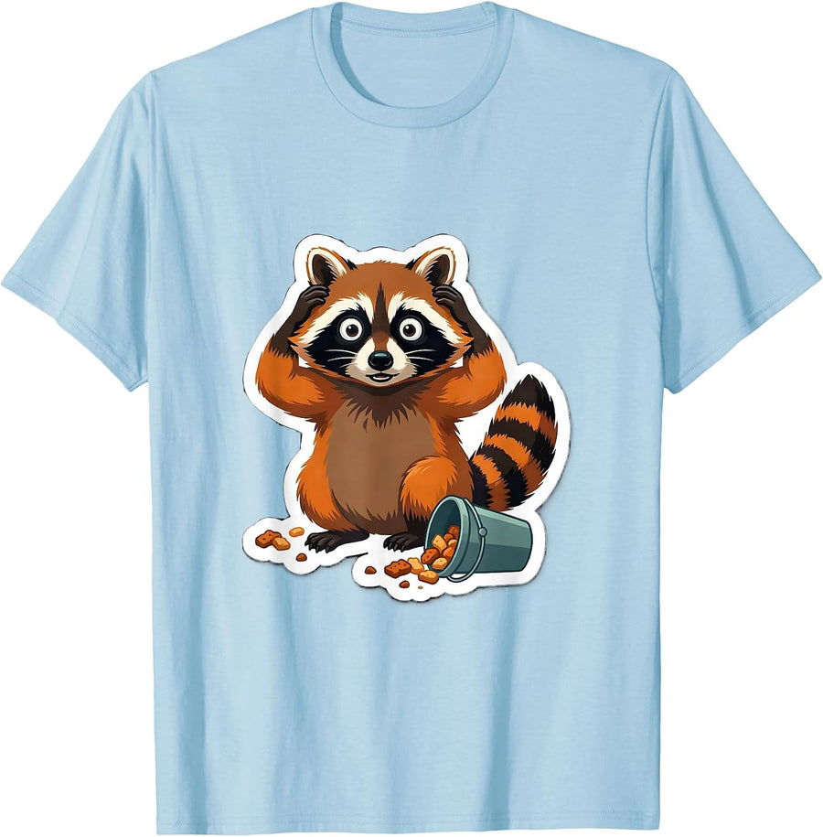 Men's Masked Raccoon Snack Stealer Sticker Humor T-Shirt - Baby Blue