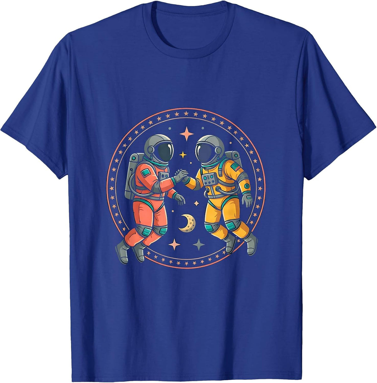 Couples Astronauts Floating Together in Deep Space T-Shirt - Royal Blue