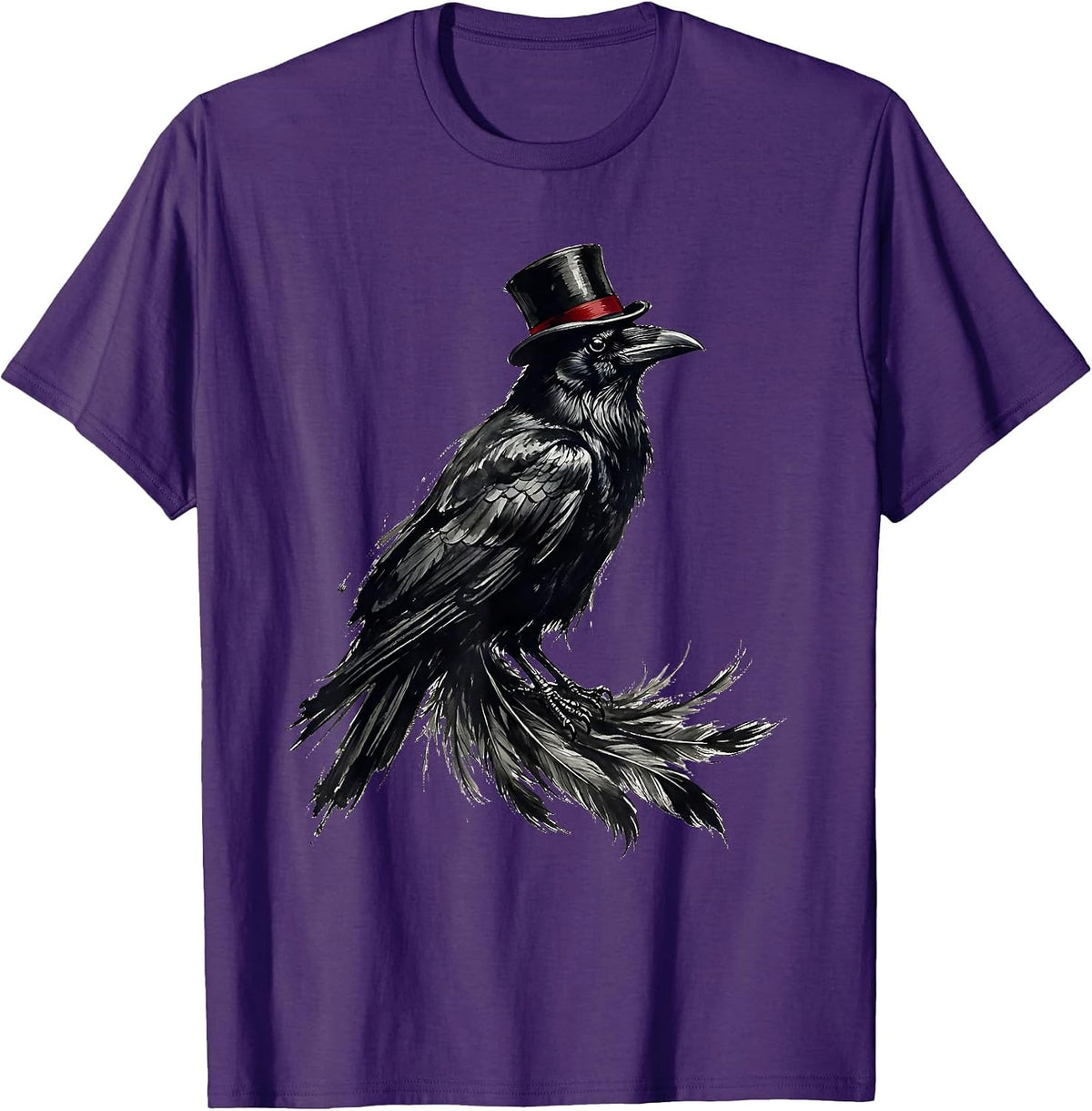 Dapper Crow in a Top Hat Illustration T-Shirt - Purple