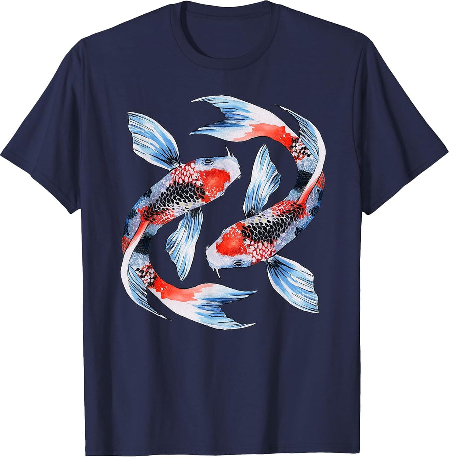 Japanese Koi Carp Nishikigoi Fish Cherry Blossoms Men Women T-Shirt - Navy Blue