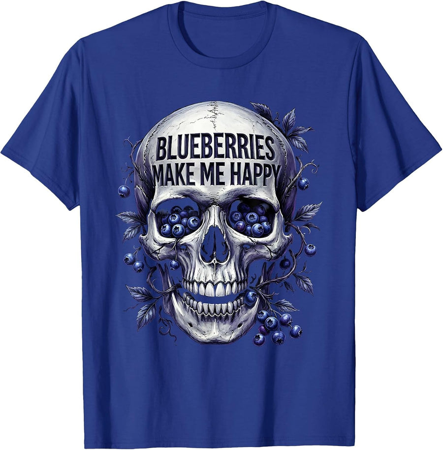 Blueberries Make Me Happy Red White and Blue Design T-Shirt - Royal Blue