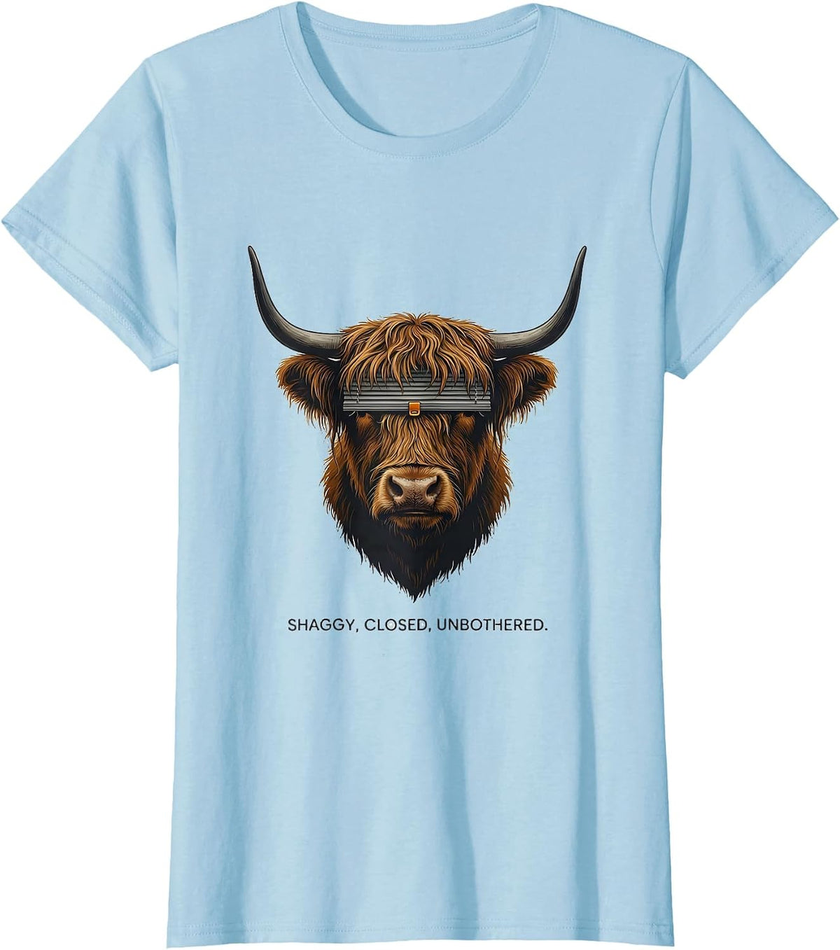 Shaggy Closed Unbothered Editorial Conceptual Highland Cow T-Shirt - Baby Blue