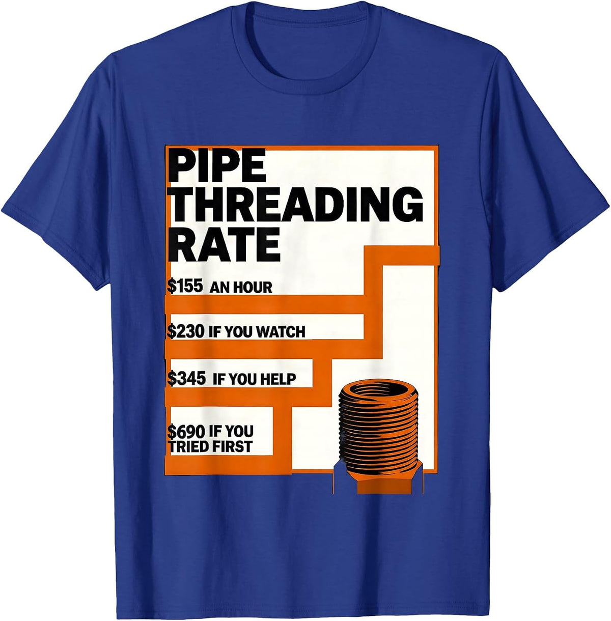 Men's Funny Plumber Hourly Rate Trade Joke Plumbing Gifts T-Shirt - Royal Blue