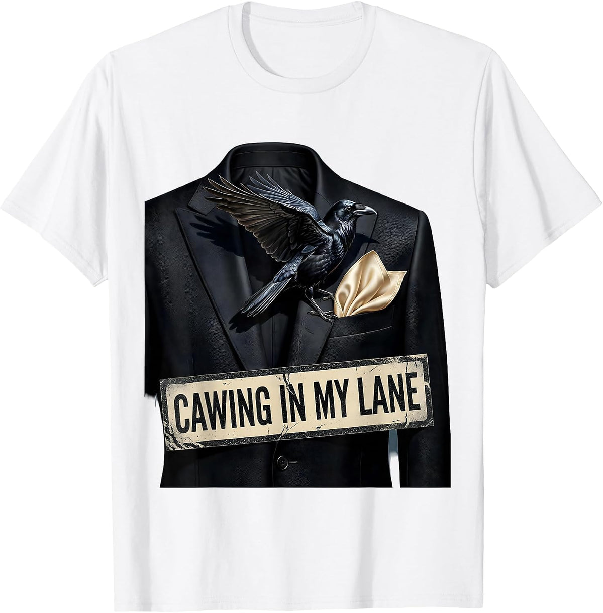 Men's Cawing In My Lane Crow Bird Design T-Shirt - White