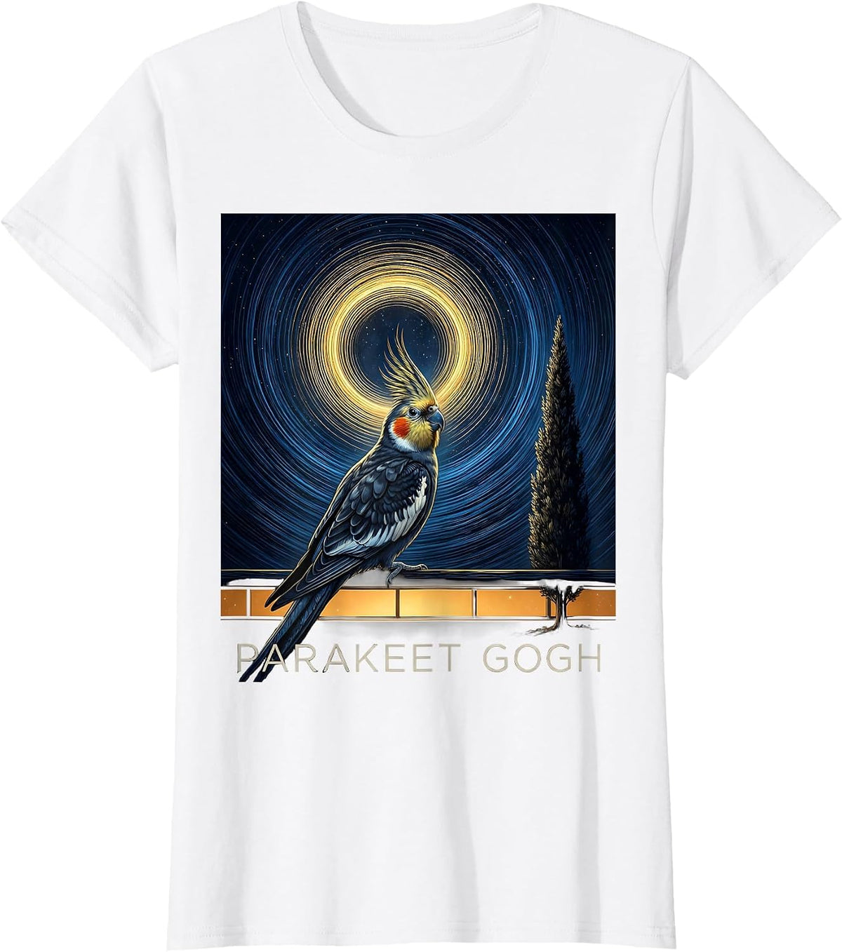 Parakeet Gogh Cosmic Whimsical Pet Lover Art Gift T-Shirt - White