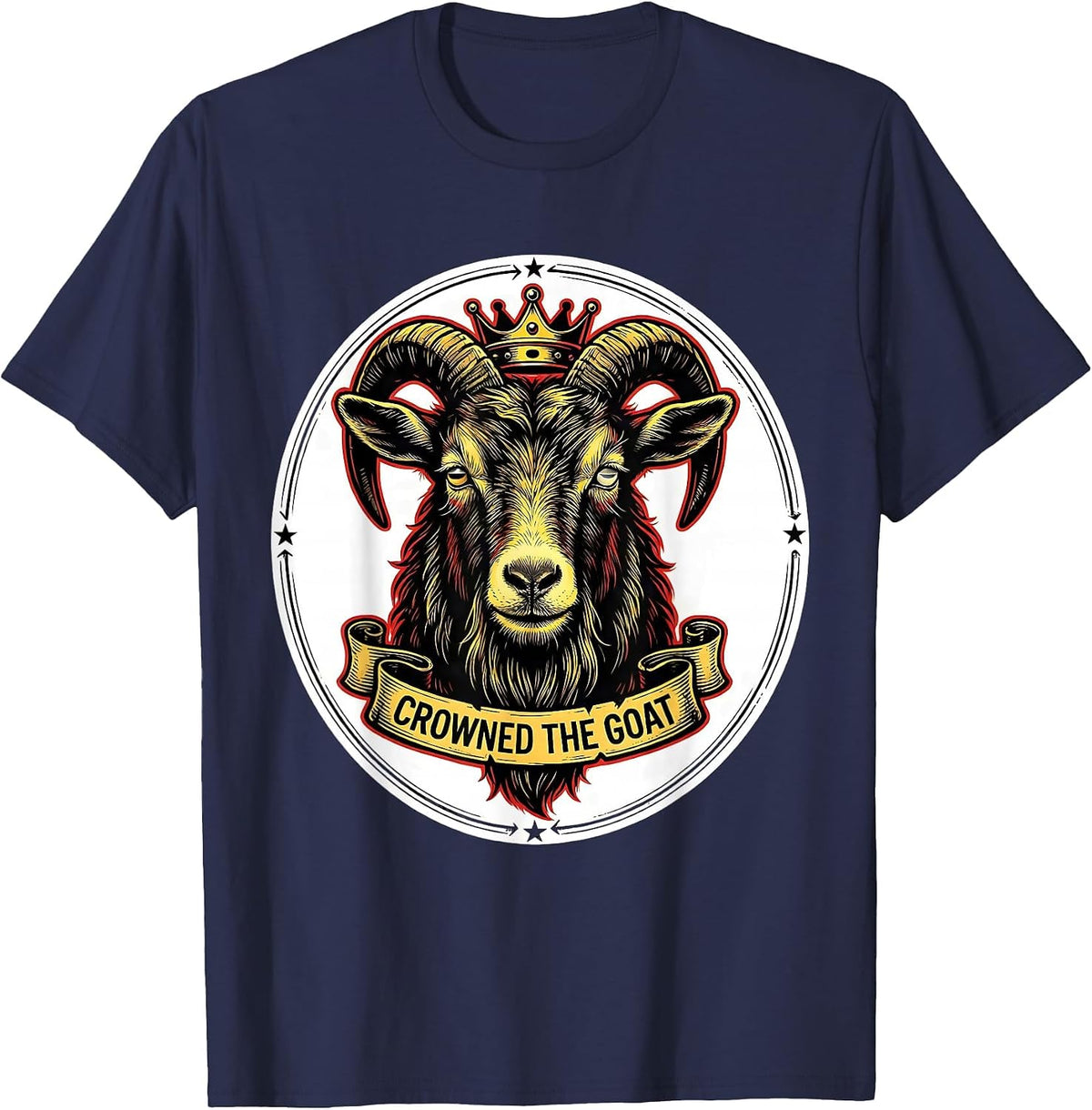 Men's Crowned The Goat Tattoo Bold Goat Humor Novelty T-Shirt - Navy Blue