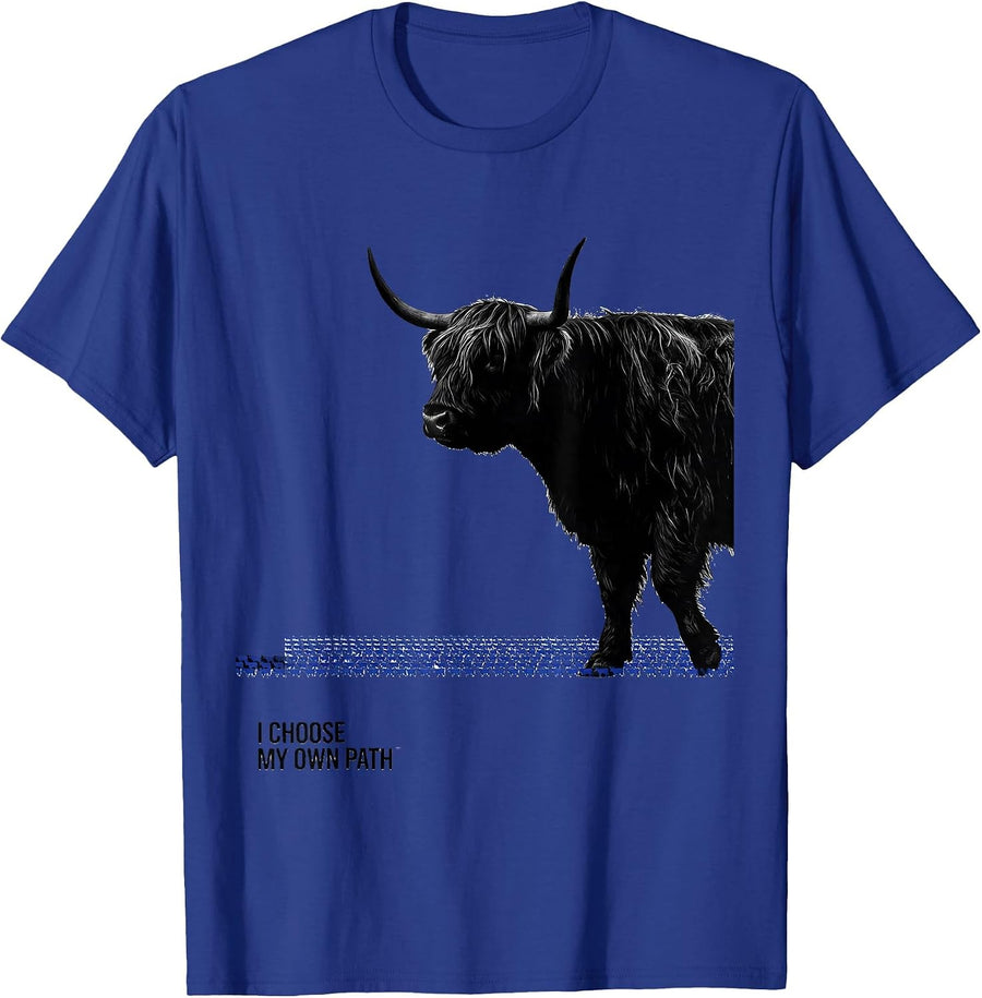 I Choose My Own Path Funny Highland Cow Farm Humor T-Shirt - Royal Blue