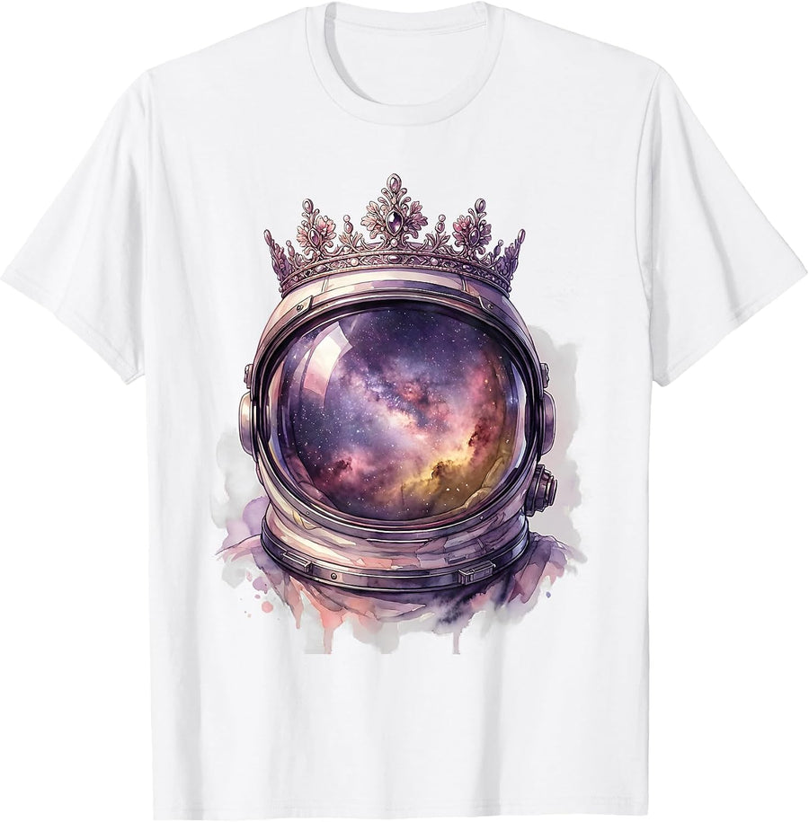 Princess Astronaut Helmet Starfield Reflection T-Shirt - White