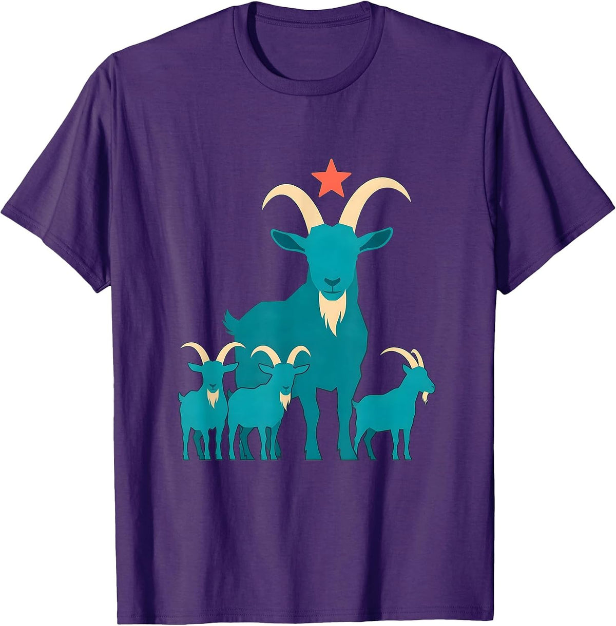 Four Goats Silhouette Flat Vector Animal Humor T-Shirt - Purple