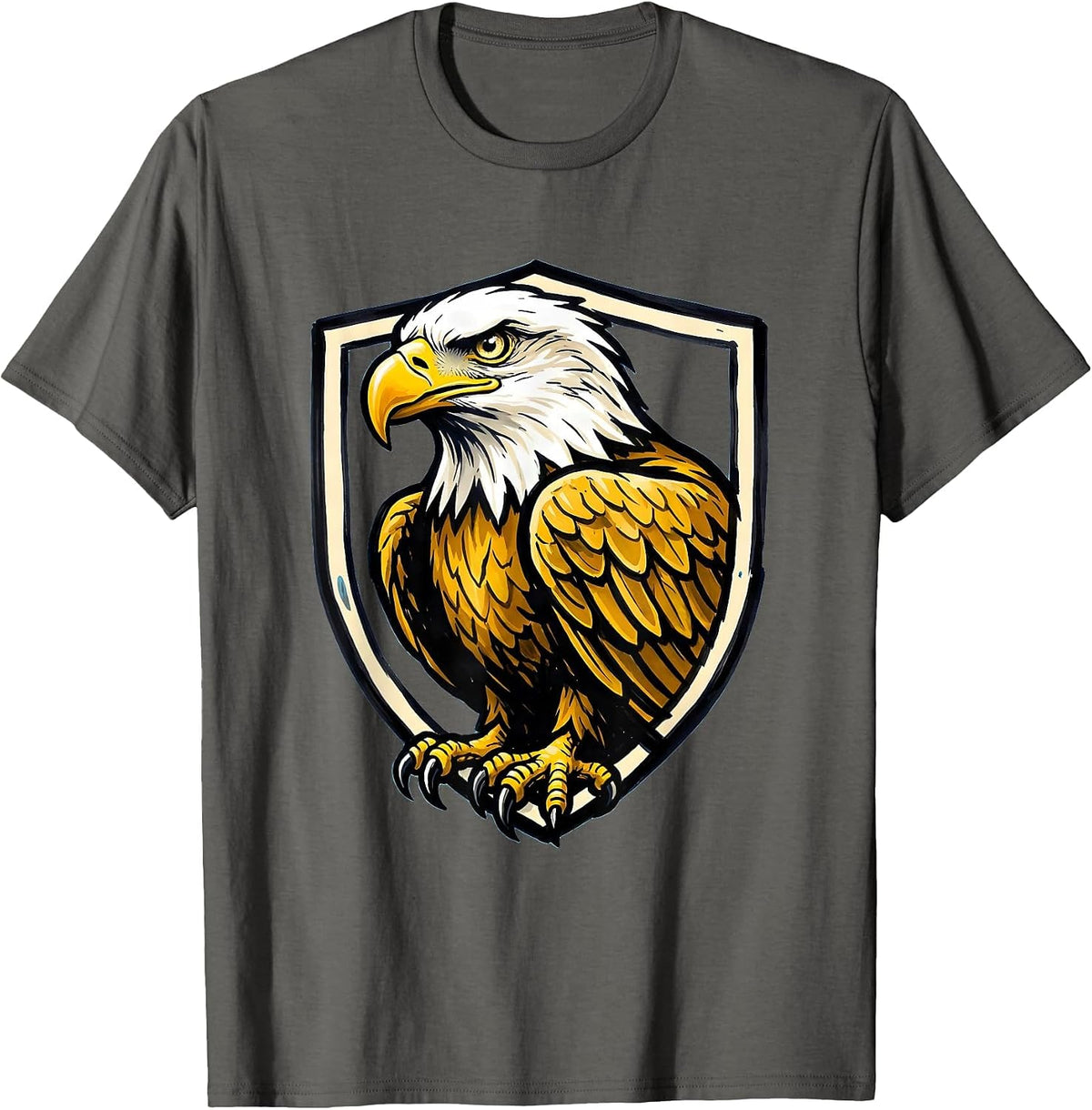 Men's Bald Eagle Shield Mascot Fan Family Pride T-Shirt - Asphalt Grey